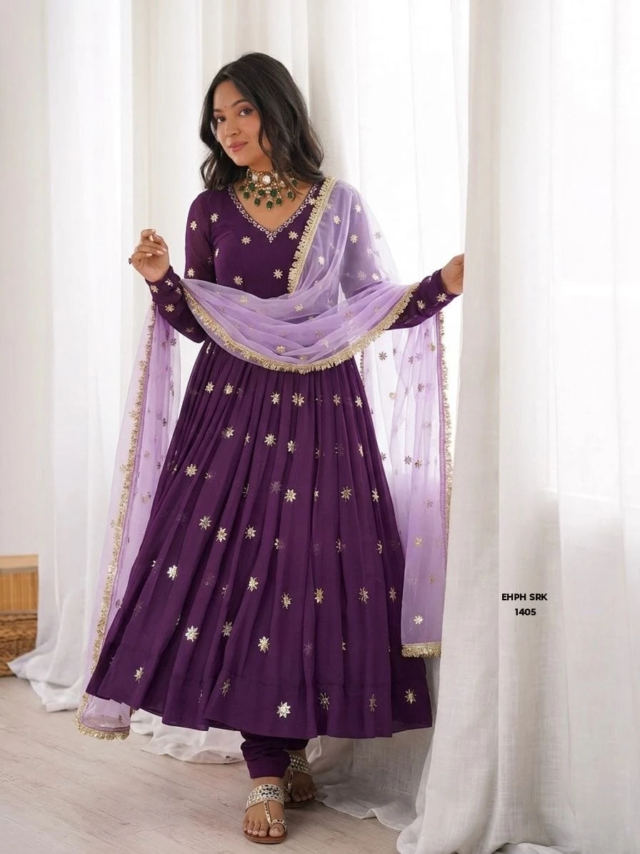 Women's Anarkali Salwar Suit Set with Embroidered Dupatta